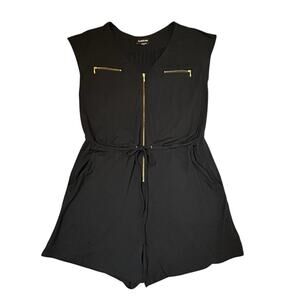 bebe Romper Womens Size XS Soft Stretchy Knit Gold Zippers Festival Travel Comfy
